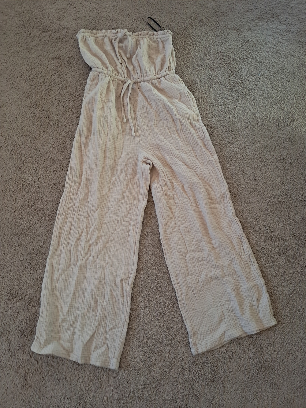 Forever 21 Cream Strapless Wide-Leg Jumpsuit
